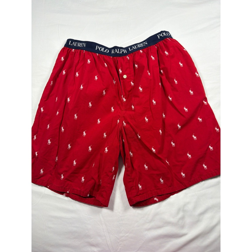 Polo Ralph Lauren Mens Red Pony Logo Sleep Shorts Cotton Lounge Pajamas Large